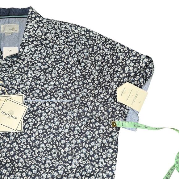 New Craft+Flow Mens Medium Short Sleeve Button Shirt Navy Blue Floral Beachy - Picture 6 of 6